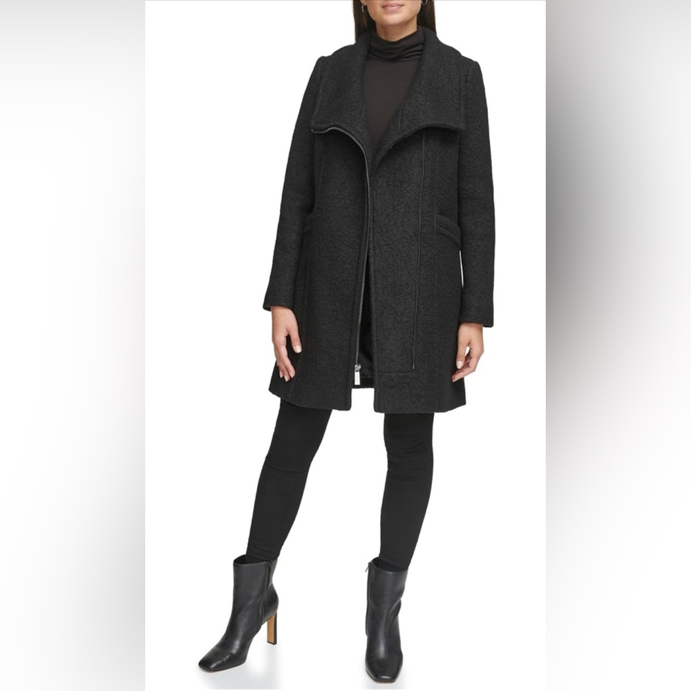 Kenneth Cole Women's Asymmetrical Zip Wool Boucle Coat